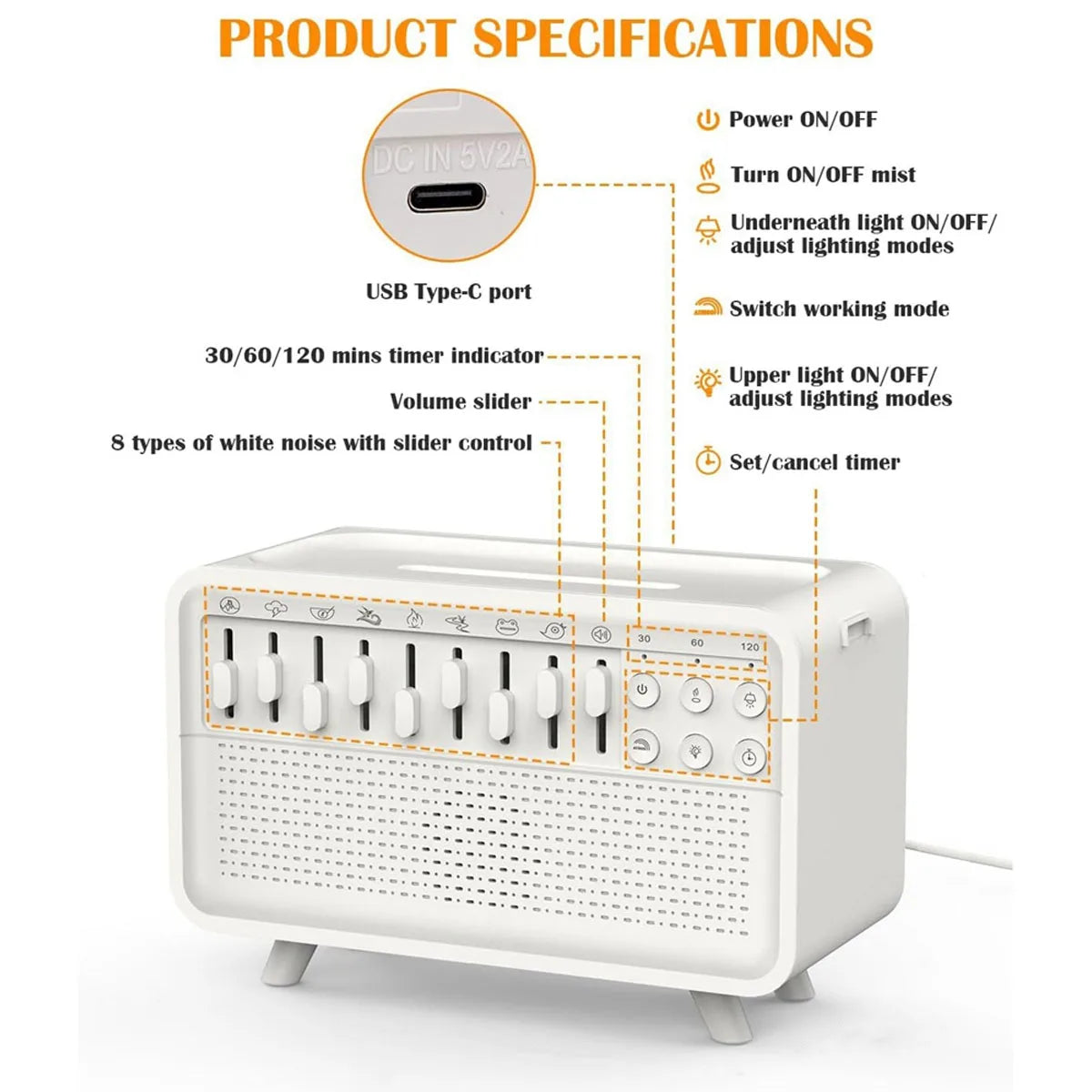 White Noise Machine Diffuser Air Aroma Diffuser Humidifier With 8 White Noise Adjustable, Night Light, Bluetooth Speaker